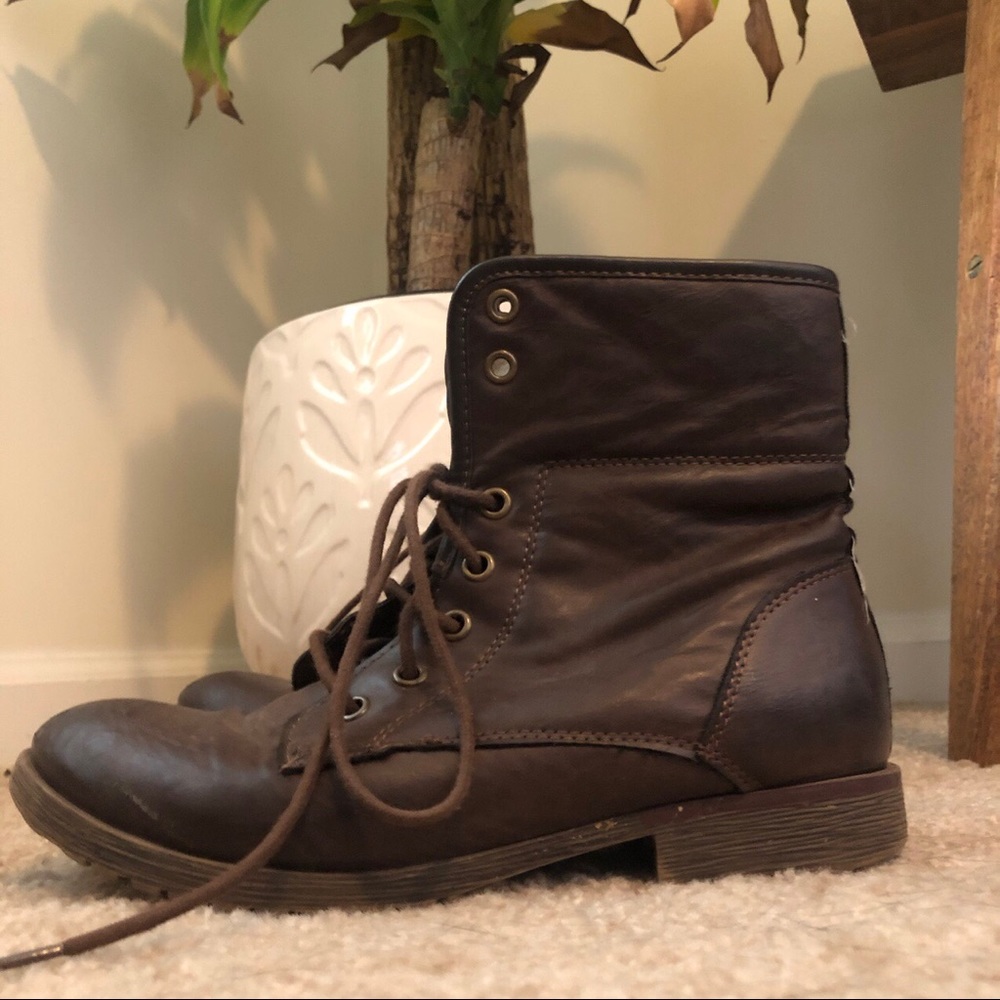 Brown Leather Combat Boots
